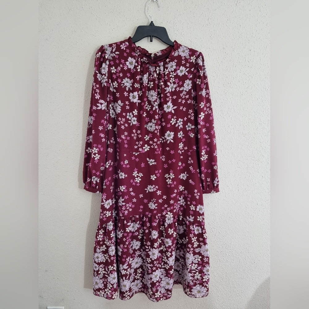 Maggy London Petite Dress Red Floral Printed Midi, Size (14P). - Picture 10 of 10